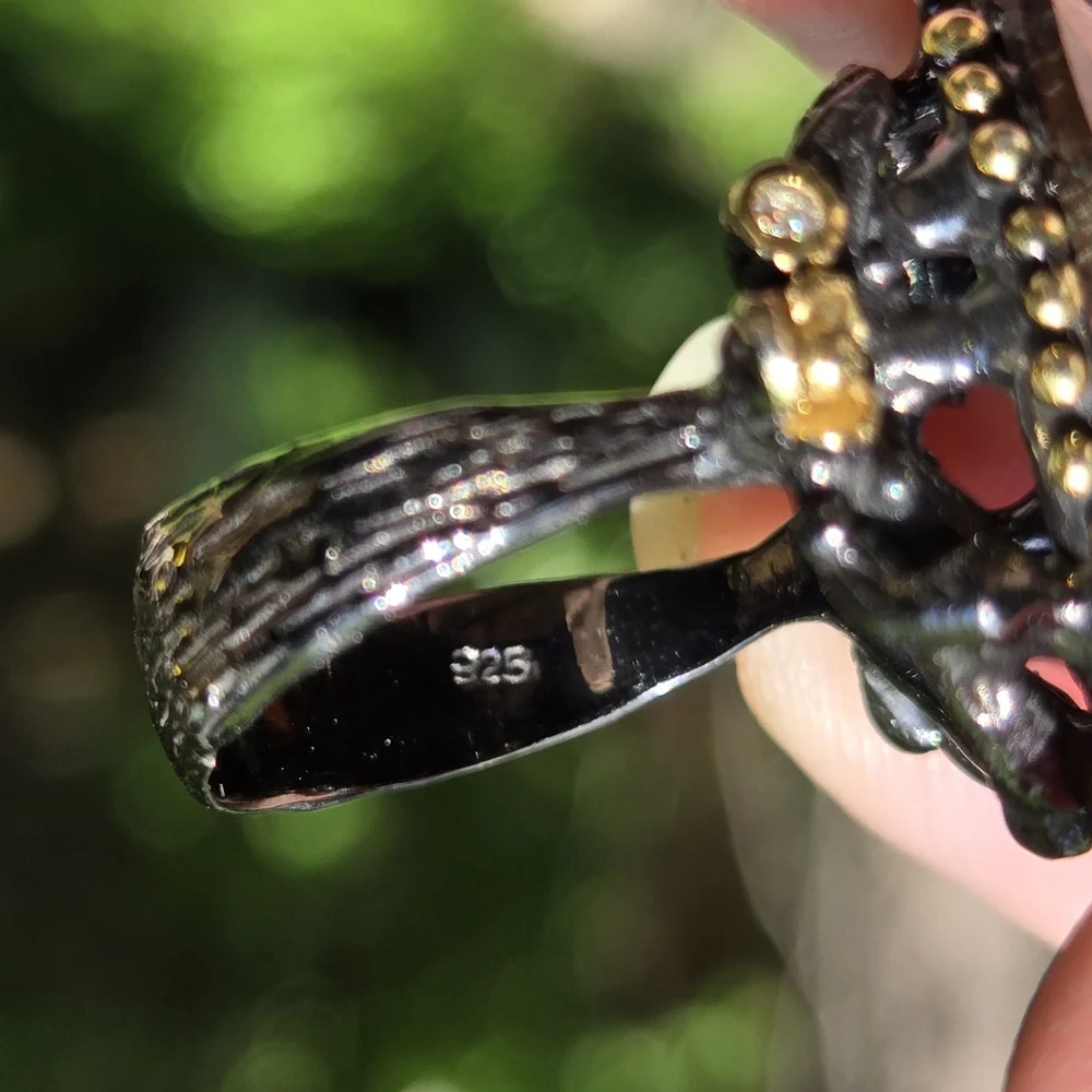 Chrysoprase 30k HUGE & Topaz sterling & gold ring sz7 - Picture 10 of 10